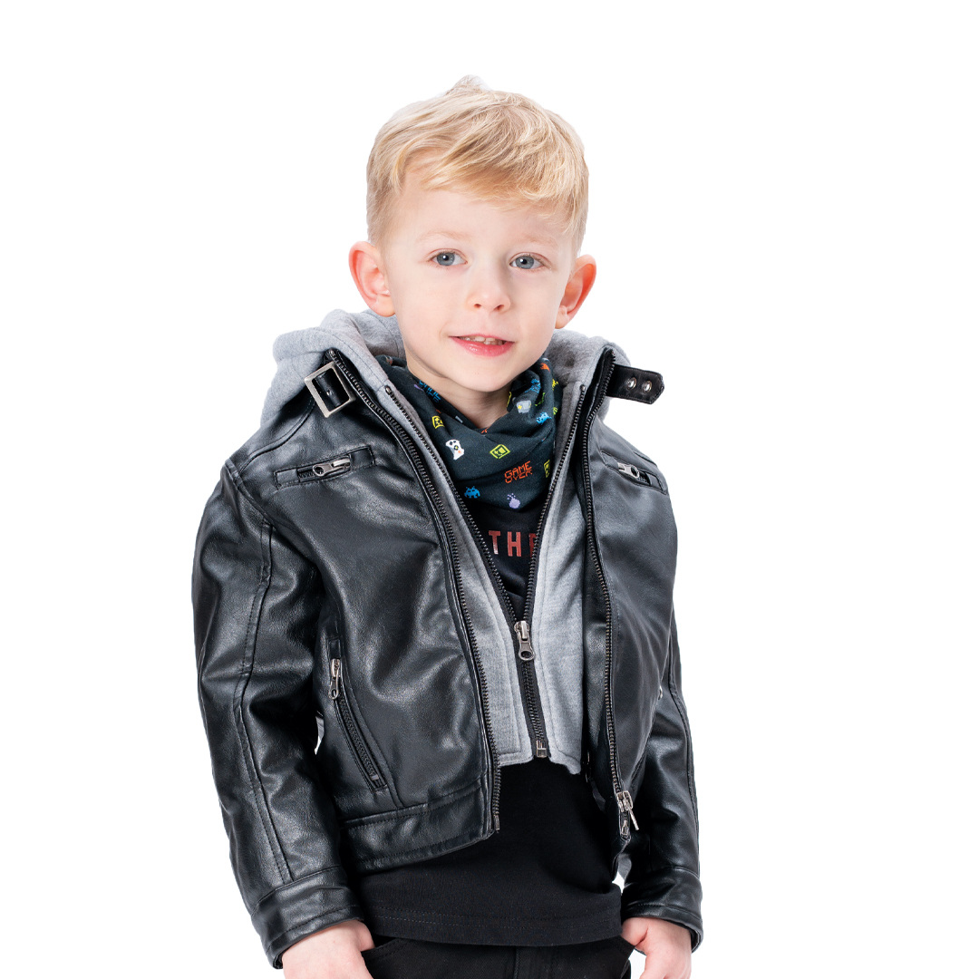 Faux leather jacket with hood for boys Kids Garden