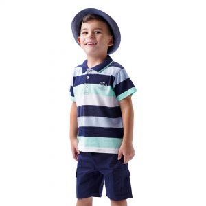 Boy΄s set stripped polo shirt with woven bermuda