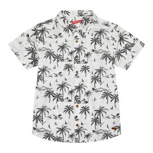 Boy΄s short sleeve button up shirt with all over print