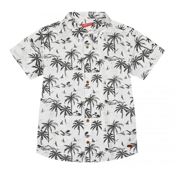 Boy΄s short sleeve button up shirt with all over print