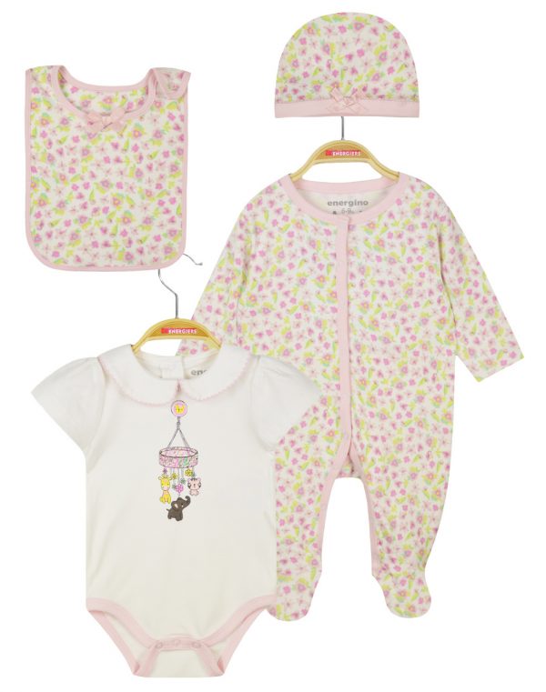 Baby girl΄s 4 piece gift with with floral prints (0-9 months)