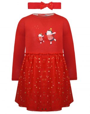 Girl΄s christmas dress with matching hairband