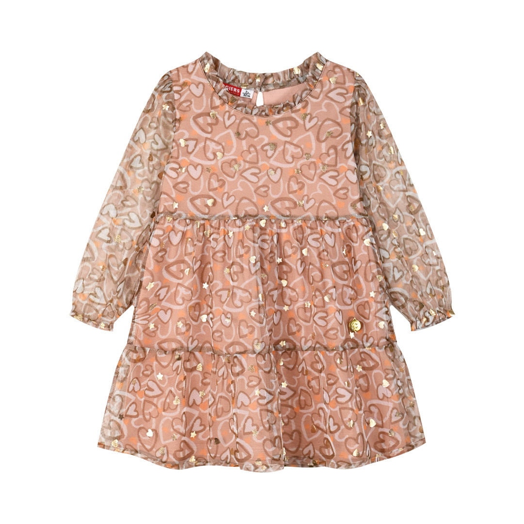 Εμπριμέ φόρεμα με τούλι και τόυλινα μανίκια για κορίτσι Εμπριμέ φόρεμα με τούλι και τόυλινα μανίκια για κορίτσι