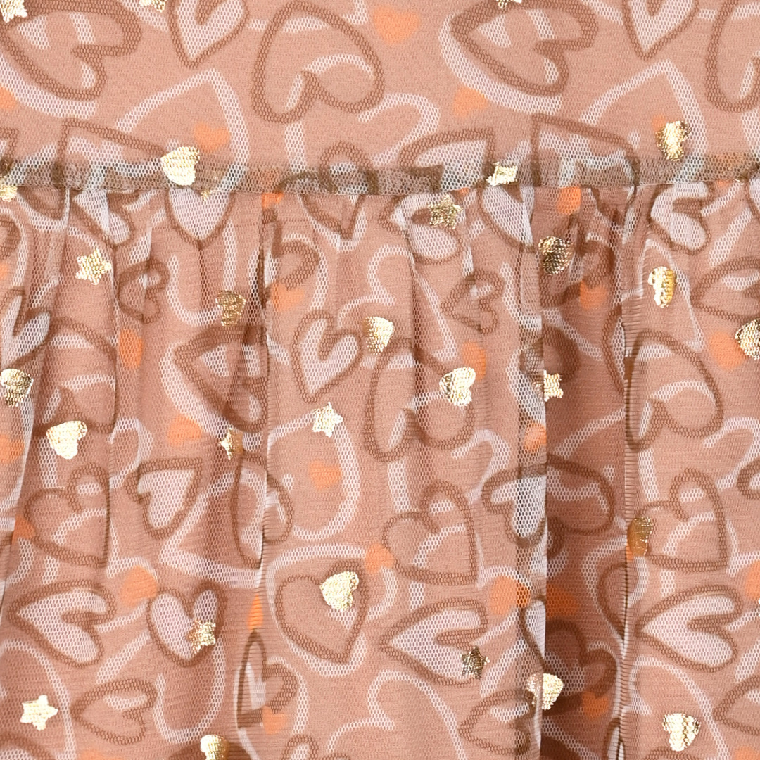 Εμπριμέ φόρεμα με τούλι και τόυλινα μανίκια για κορίτσι Εμπριμέ φόρεμα με τούλι και τόυλινα μανίκια για κορίτσι