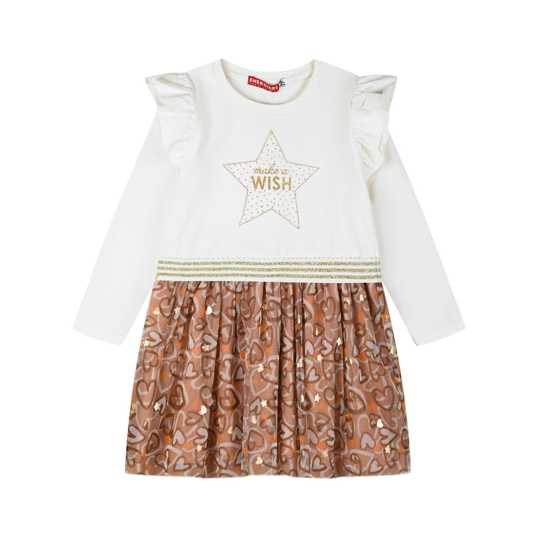 Μακό φόρεμα με τύπωμα και τούλι για κορίτσι Μακό φόρεμα με τύπωμα και τούλι για κορίτσι