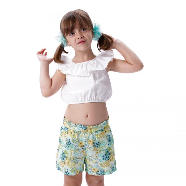 Girl΄s 2 piece crop top with floral shorts
