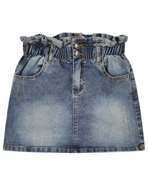 Paperbag denim skirt with pockets and buttons for girls