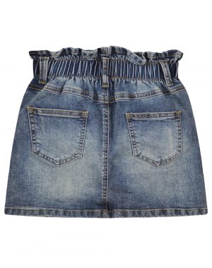 Paperbag denim skirt with pockets and buttons for girls