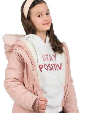Girl΄s fleece blouse with hood and embroidery