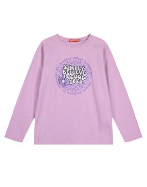 Girl΄s jersey blouse with print with glitter details on the chest