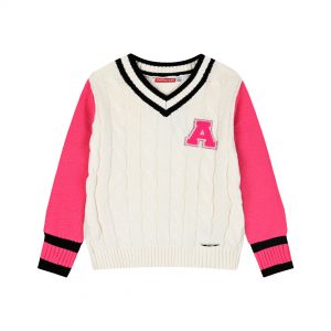 Cableknit sweater with embroidery for girls