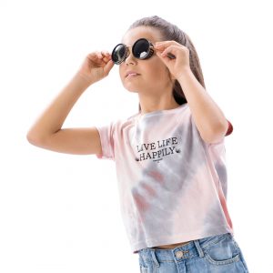 Παιδική μπλούζα tie dye κροπ με τύπωμα για κορίτσι