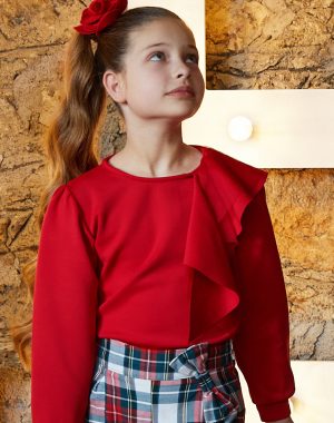 Girl΄s boutique blouse with long puffy sleeves with frill.Boutique collection