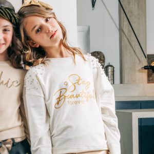Boutique fleece shirt with pearls print for girls