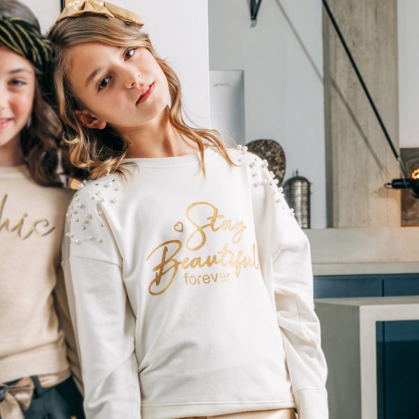 Boutique fleece shirt with pearls print for girls