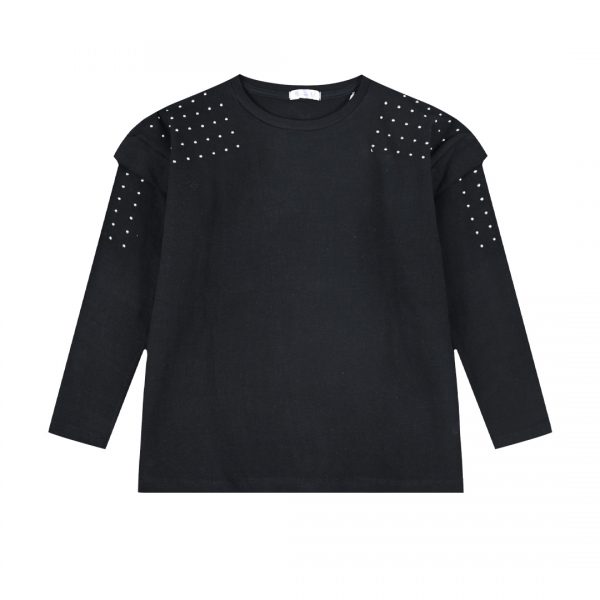 Boutique shirt with shoulder pads and rhinestones for girls
