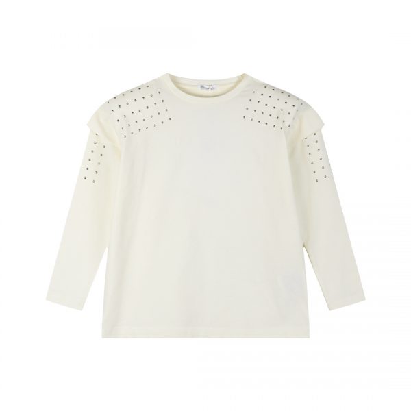 Boutique shirt with shoulder pads and rhinestones for girls
